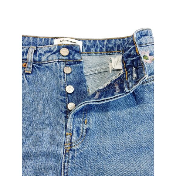 Reformation Cynthia High Rise Denim Jeans Straight Embroidered Womens Size 27 - Picture 5 of 10